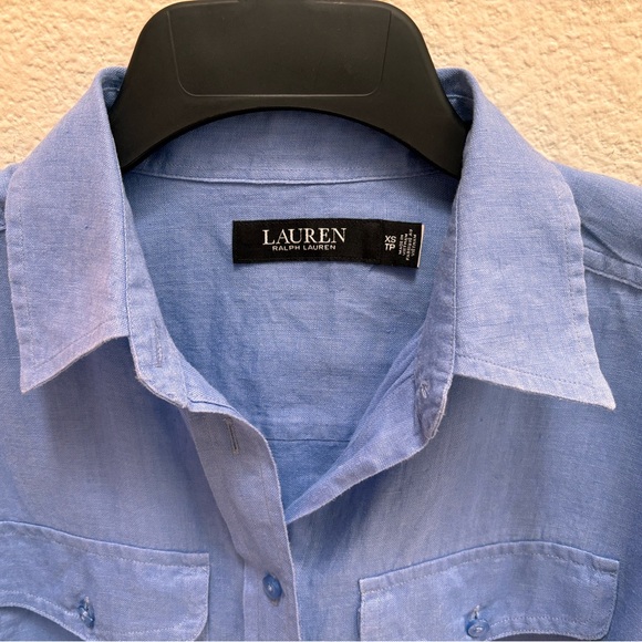 LAUREN RALPH LAUREN Relaxed Fit Belted Linen Shirt Copen Blue XS - Picture 9 of 13
